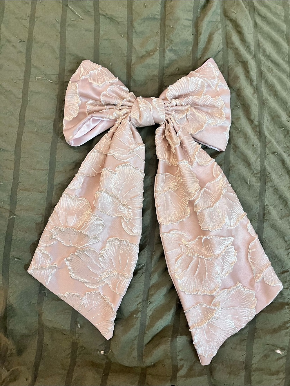 Marshalls Oversized Baby Pink Beige Lace Textured Hair Bow French Clip